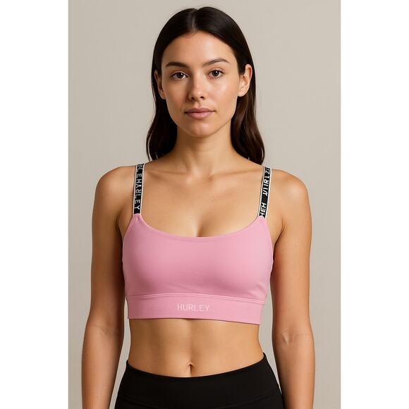 Pink Logo Strap Bralette Hurley Small Stretchy Sports Lounge Top - Picture 1 of 6